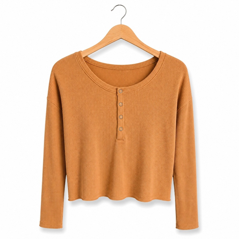 Hollister Womens Top Sz S Must Have Collection Waffle Weave Henley‎ Crop Knit